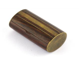 Antique Or Vintage Wood Brass Inlay Caps Snuff Box photo