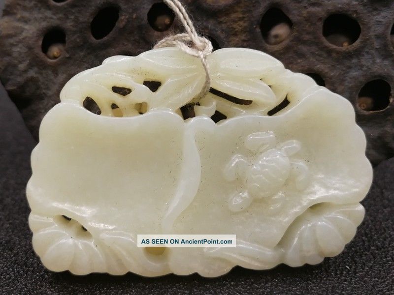 China Exquisite Hand - Carved Lotus And Turtle Carving Hetian Jade Pendant Necklaces & Pendants photo