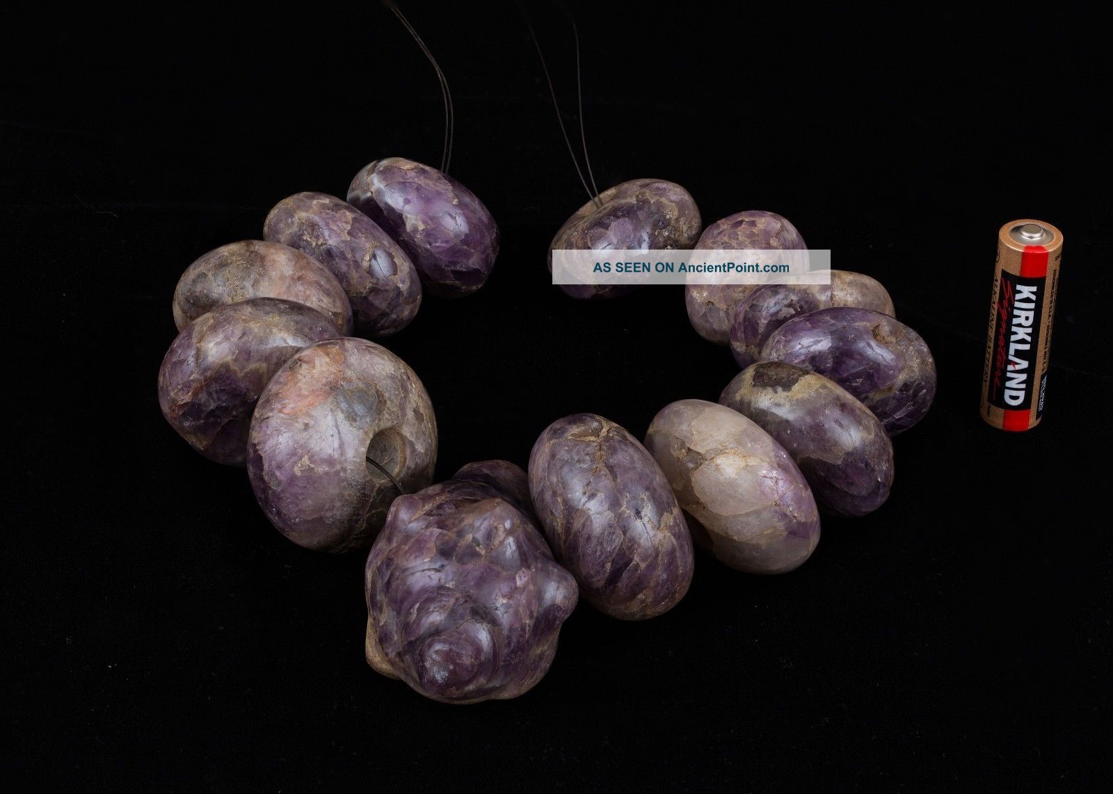 Pre Columbian Stone Amethyst 13 Pc Beaded Necklace - Antique Statue - Olmec Mayan The Americas photo