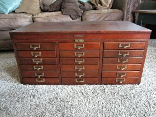 Mahogany Brass Library File Cabinet Wood Dentist Chest Paper Sorter Coffee Table photo